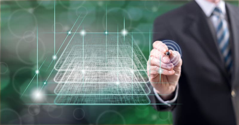 Man touching a blockchain technology concept stock photos Man touching a blockchain technology concept stock photos