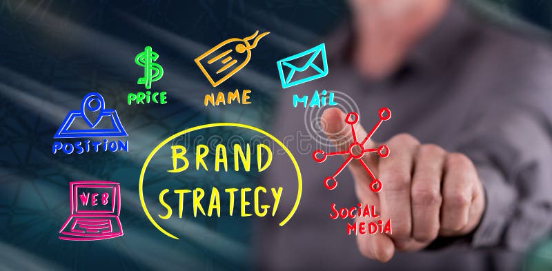 Man touching a brand strategy concept royalty free stock image