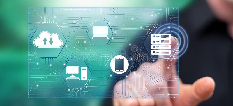 Man touching a computer network concept royalty free stock photography