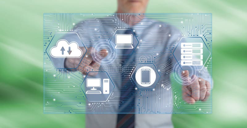 Man touching a computer network concept royalty free stock photography