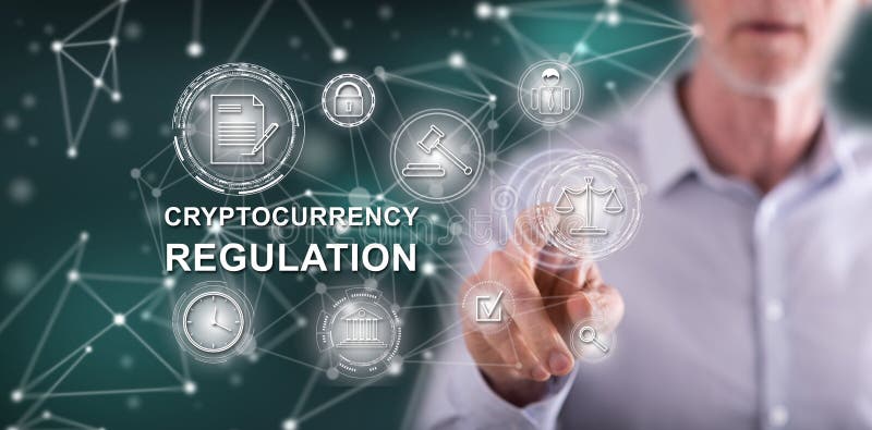 Man Touching a Cryptocurrency Regulation Concept Stock Image Image of