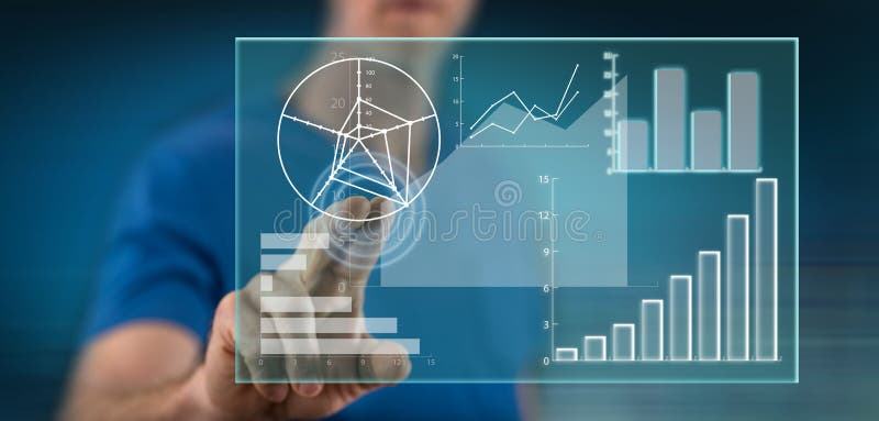 Man touching a data analysis concept stock image