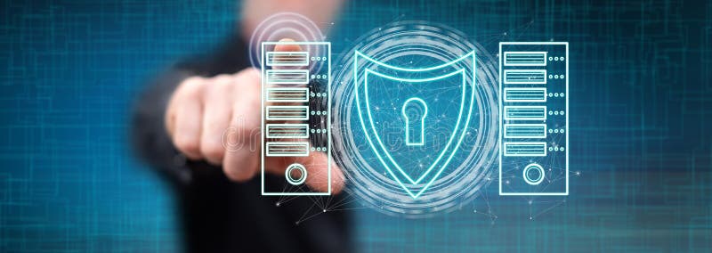 Man touching a data security concept stock photography Man touching a data security concept stock photography