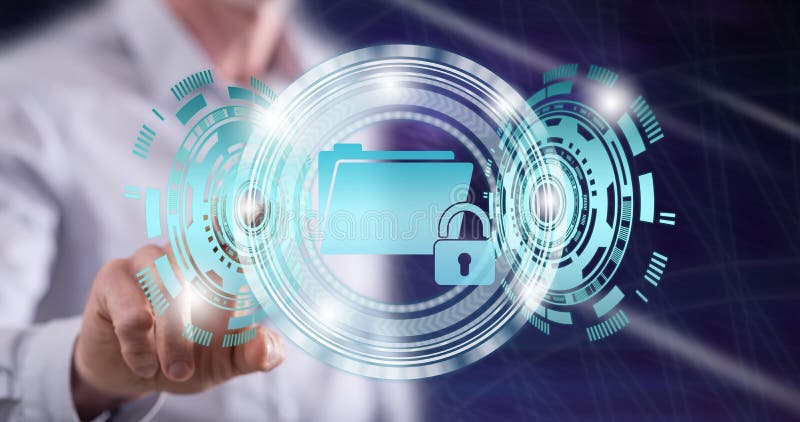 Man touching a data security concept stock image