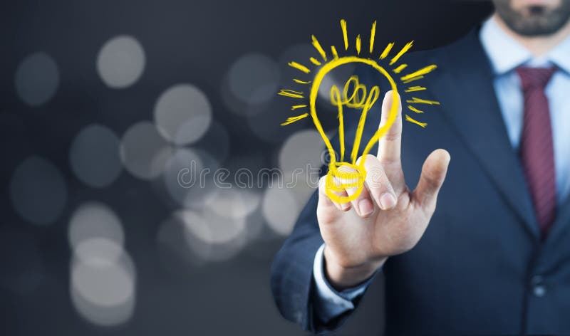 Download Man Touching E Light Bulb On Screen Stock Image Image Of Horizontal Male 170000003
