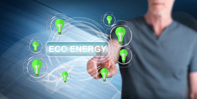 Man touching an eco energy concept stock photography Man touching an eco energy concept stock photography