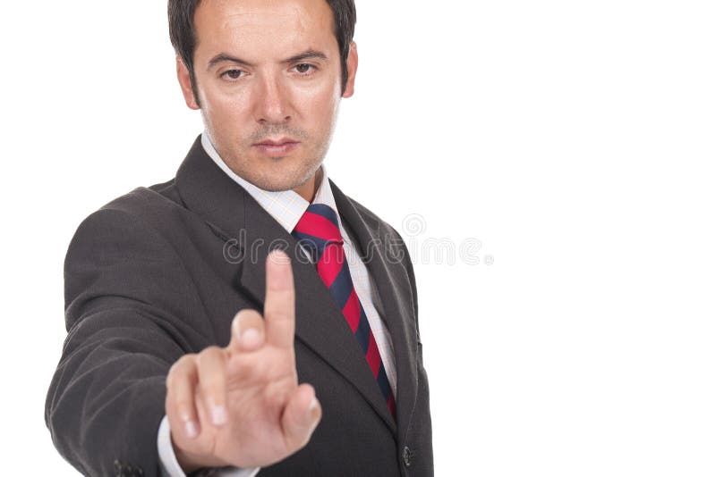 Man Pressing an Imaginary Button on Bokeh Stock Image - Image of ...