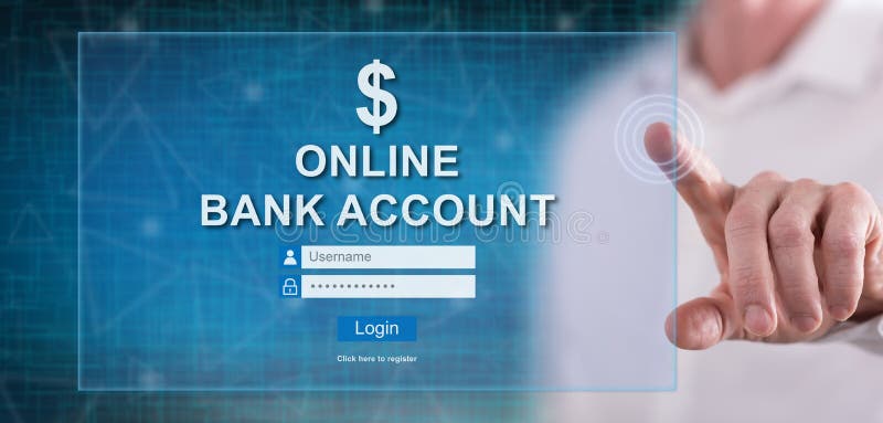 Man touching an online bank account website royalty free stock photo Man touching an online bank account website royalty free stock photo