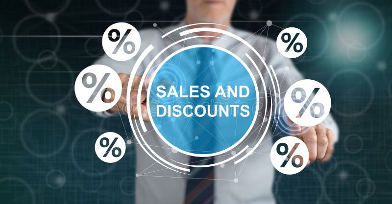 Man touching a sales and discounts concept royalty free stock photography Man touching a sales and discounts concept royalty free stock photography