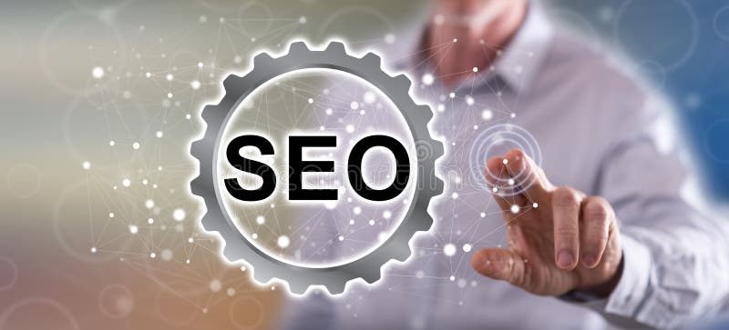 Man touching a seo concept royalty free stock photo