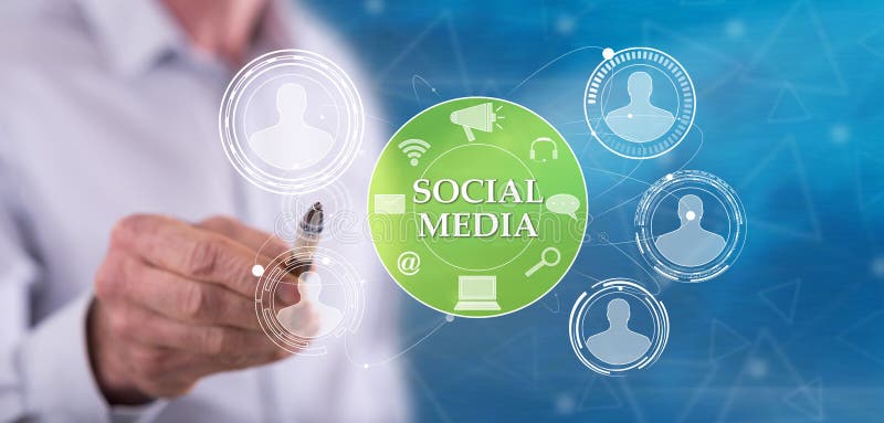 Man touching a social media concept vector illustration Man touching a social media concept vector illustration