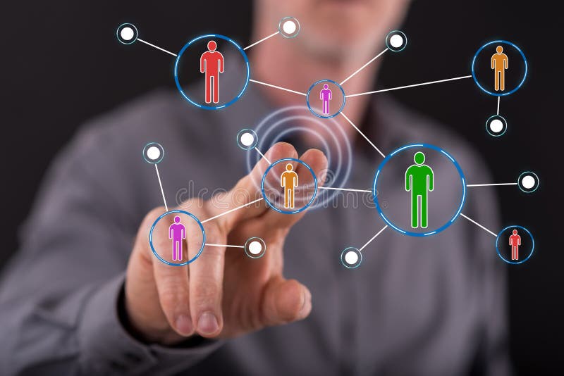 Man touching a social media network stock photo Man touching a social media network stock photo