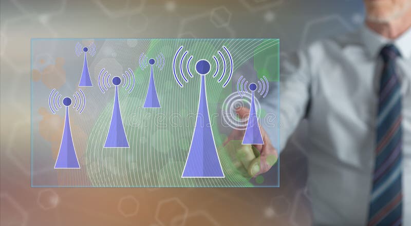 Man touching a wifi signal concept royalty free stock photo Man touching a wifi signal concept royalty free stock photo