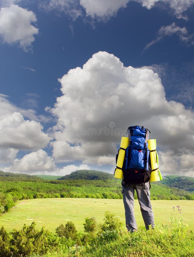 Man tourist in mountain.