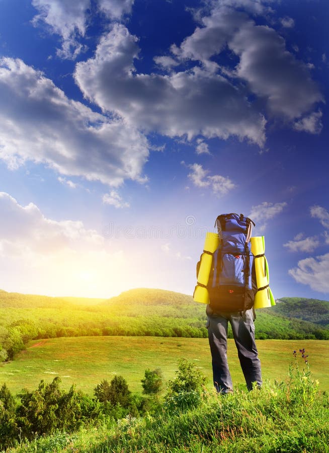 Man tourist in mountain.