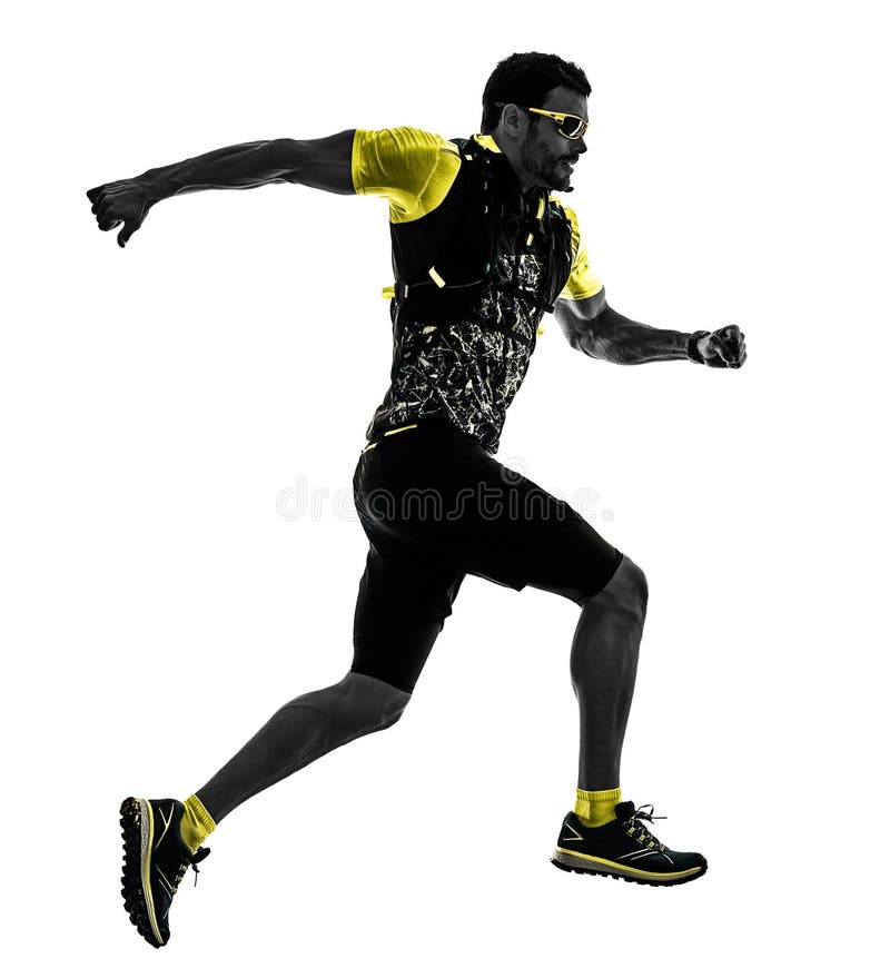 Trail Cross Country Runner Running Man Silhouette Shadow Isolated White  Background Stock Photo - Image of white, shadow: 206505740