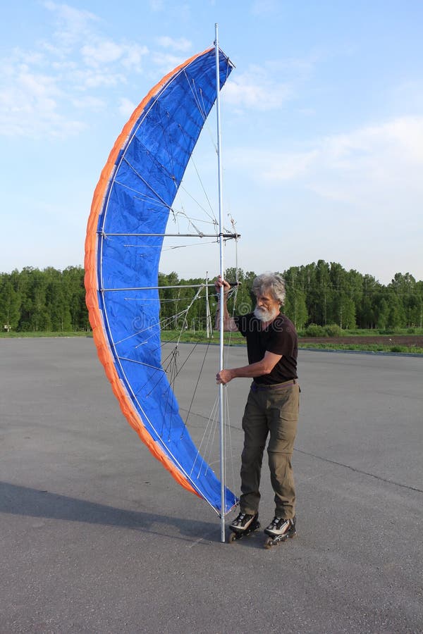 Man Training in Roller Skating with Kite Stock Image Image of hobby