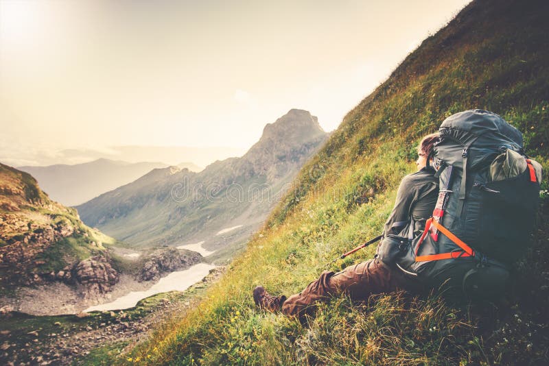 Man Traveler with Big Backpack Relaxing Alone Stock Image - Image of ...
