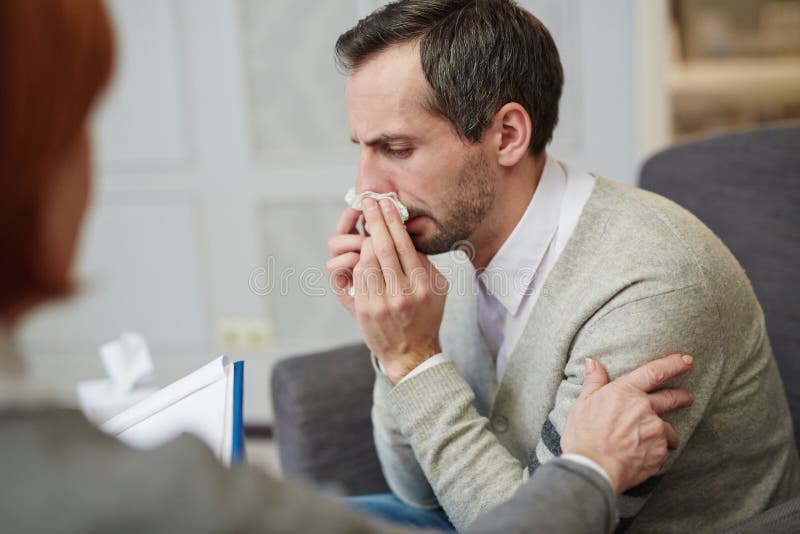 Crying Man On Visit With Therapist Stock Photo Image Of Advice