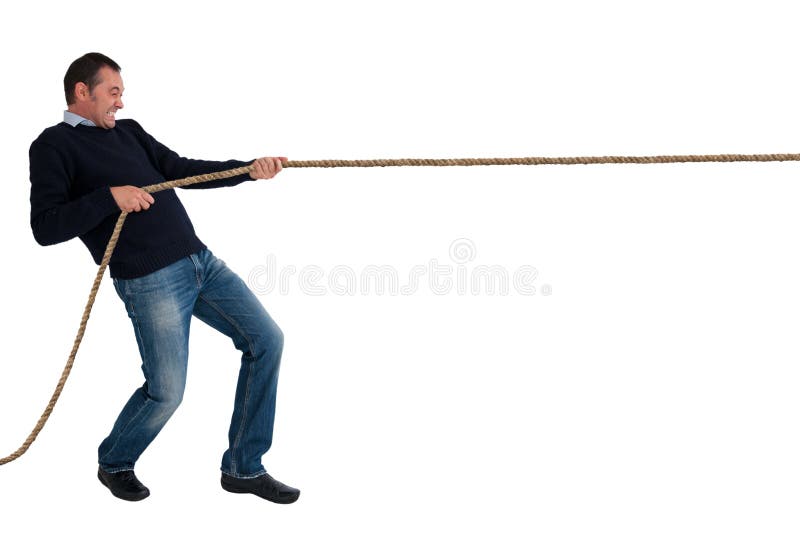 Man tug of war pulling rope isolated royalty free stock photography