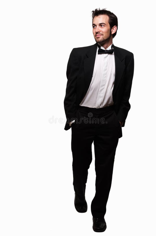 Man in tuxedo stepping out stock photo. Image of style - 8418144