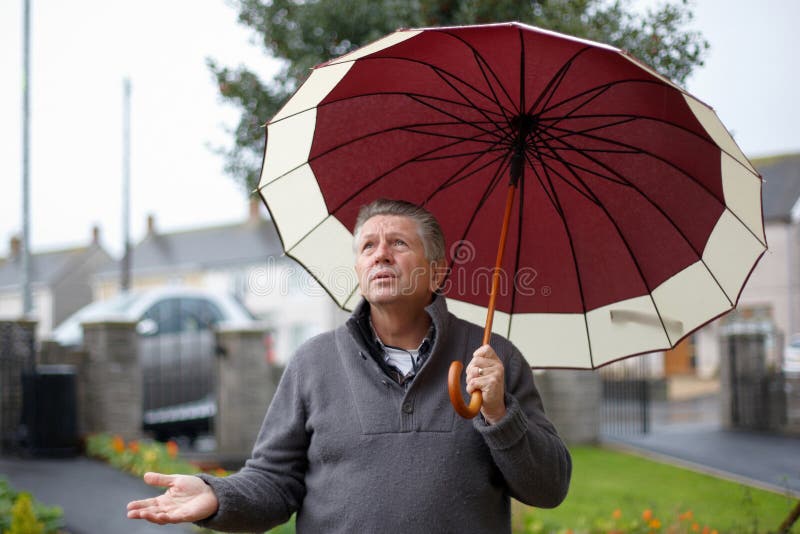 Man with Umbrella Outside in the Rain Stock Image Image of tree, male