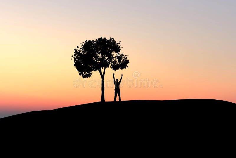 Man under lonely tree