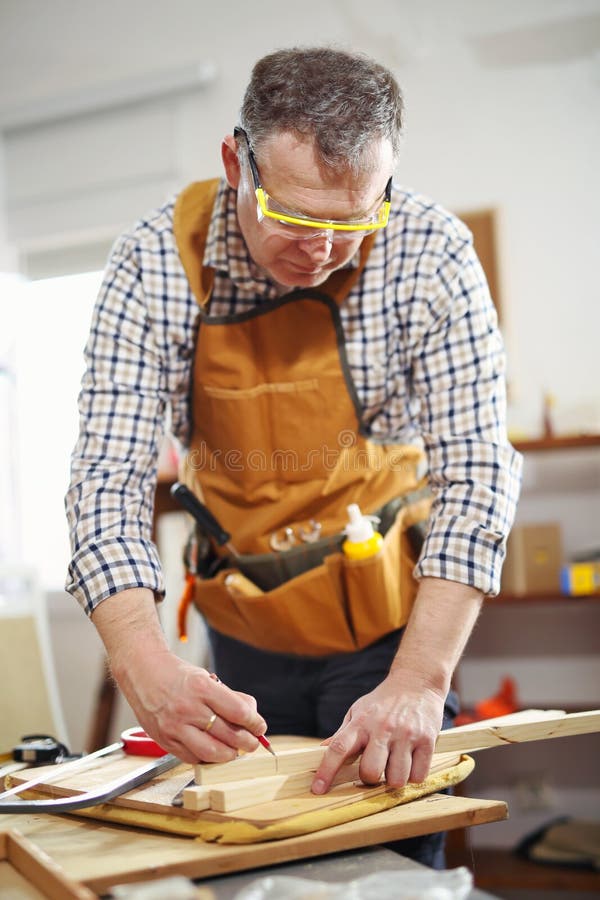 Man Upholstering Chair in His Measure Stock Image Image of