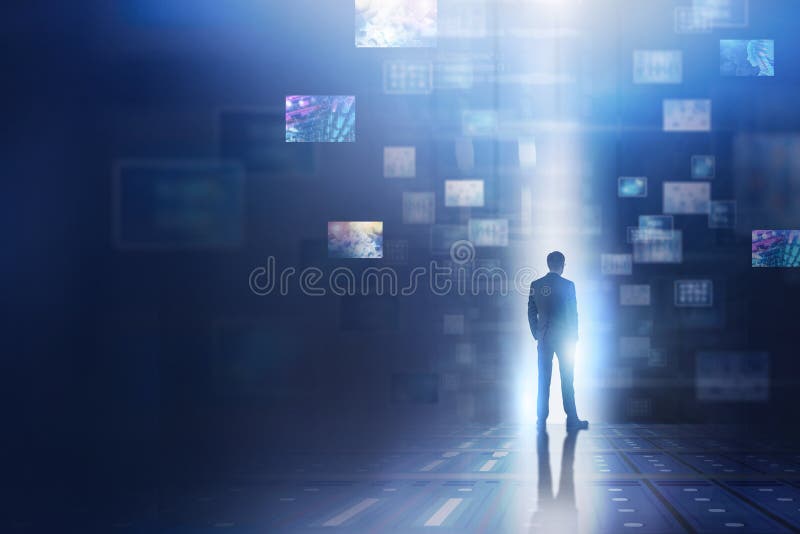 Man using abstract virtual information interface royalty free stock photo Man using abstract virtual information interface royalty free stock photo