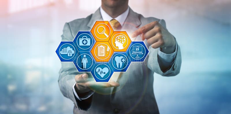 Man Using AI to Analyze Healthcare Record Keeping stock photography
