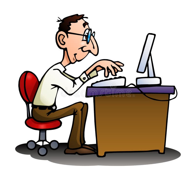 Man using computer on isolated white vector illustration