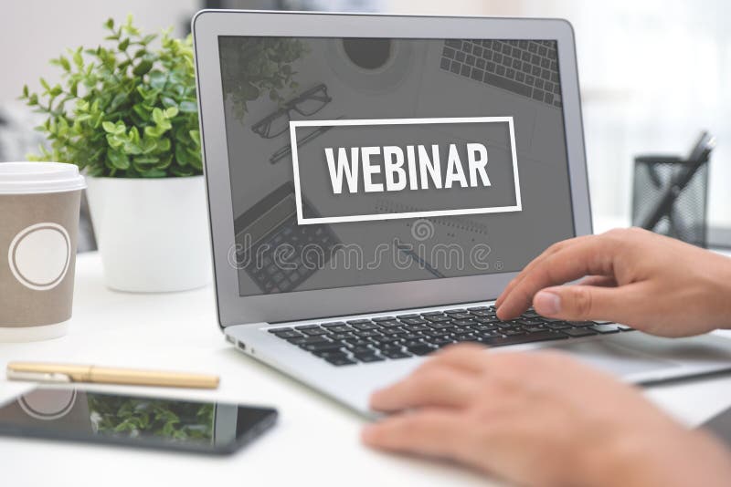 Man using e-learning platform, webinar concept royalty free stock photo