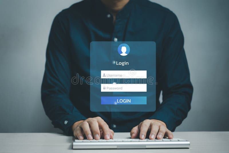 Man Using Keyboard Computer Login Interface on Touch Screen. User Name
