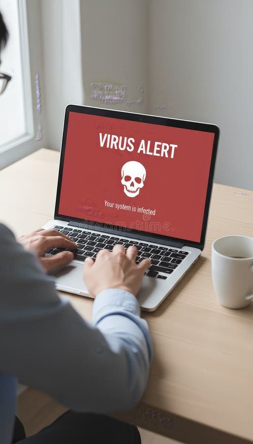 Man receiving virus alert on laptop screen vector illustration