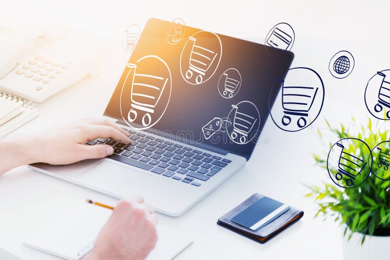 Online Shopping Drawing on Concrete Wall Stock Image Image of