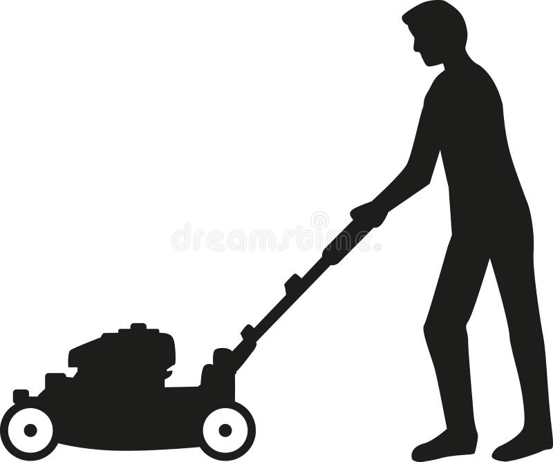 Man using lawn mower silhouette