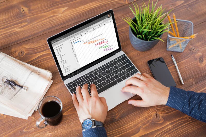 Business man using project management software at work. Software methodology stock images, royalty-free photos and pictures