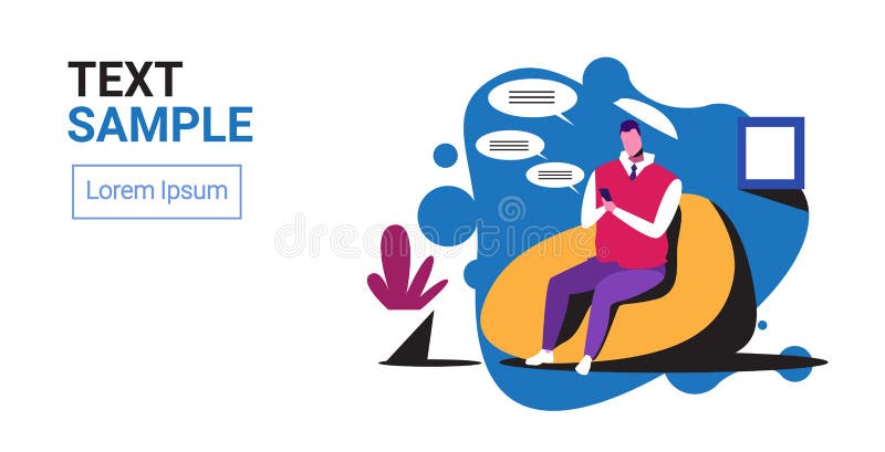 Man using smartphone mobile chatting app social network speech chat bubble communication concept businessman sitting on royalty free illustration