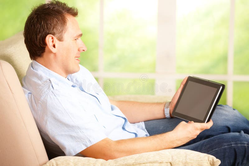 Man using tablet royalty free stock image