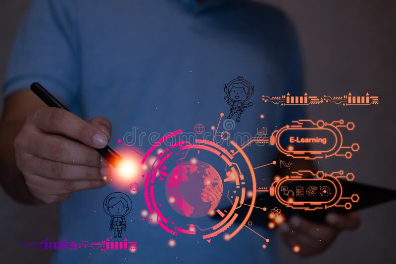 Man Using a Tablet and Digital Pen for Online Learning. Elearning with