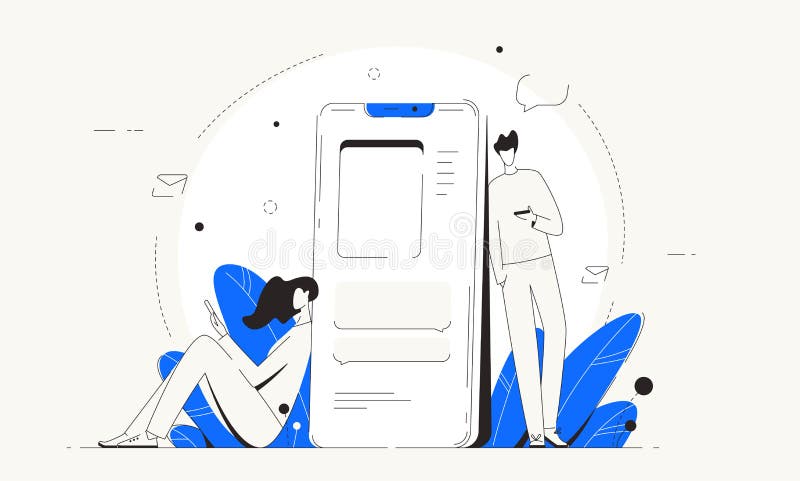 Man vector van vrouwen deelt de sociale netwerken telefoon mee vector illustratie Man vector van vrouwen deelt de sociale netwerken telefoon mee vector illustratie