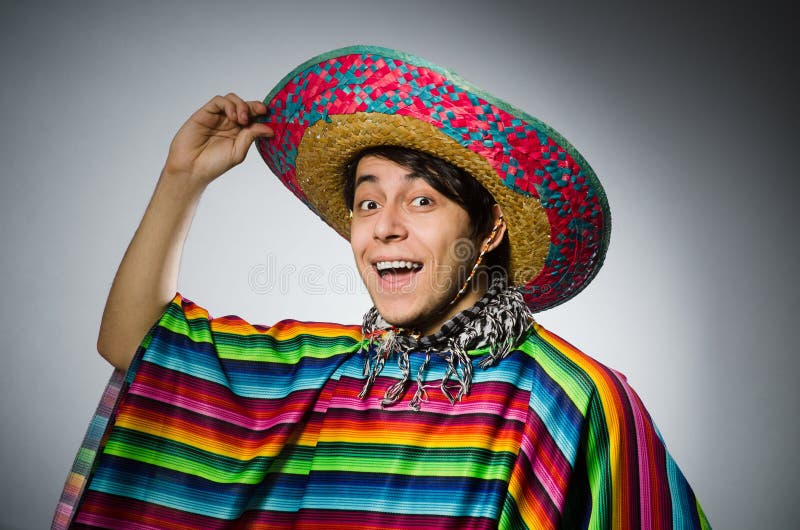 The Man in Vivid Mexican Poncho Against Gray Stock Photo - Image of ...