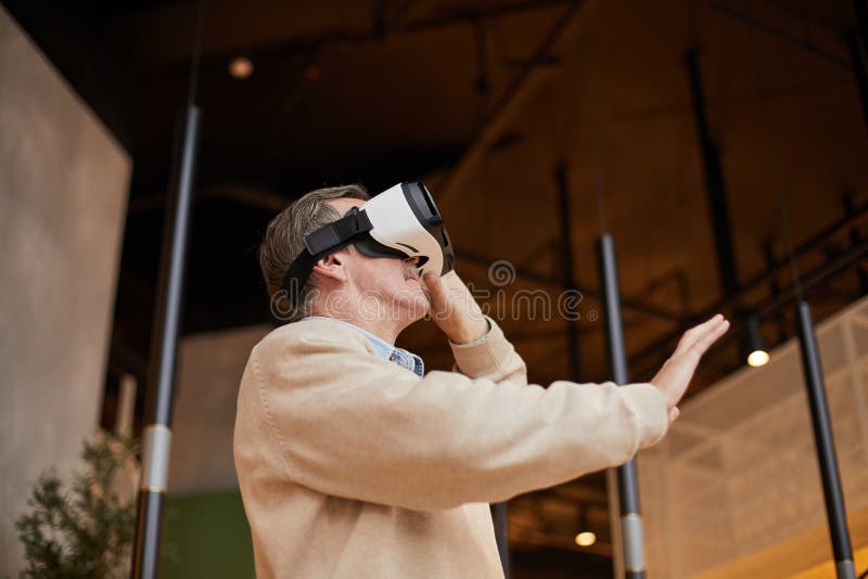 Man in VR Goggles Playing Video Games Stock Photo Image of standing
