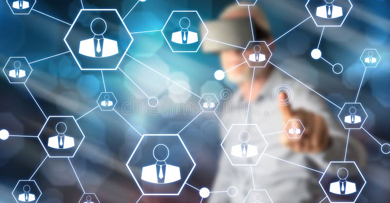 Man touching a social network stock illustration Man touching a social network stock illustration