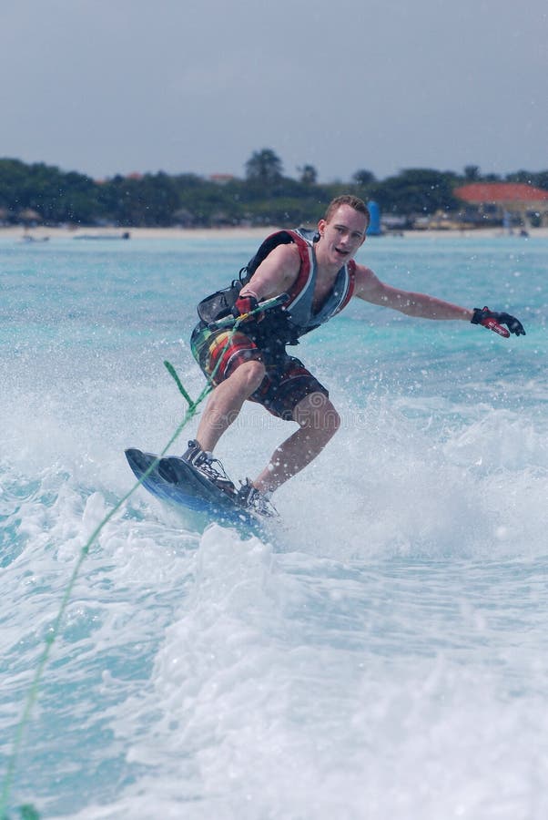 Young Man Doing Jumps on a Wakeboard in Aruba Stock Photo Image of