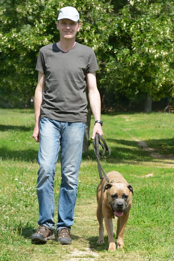 Hombre su el perro en.