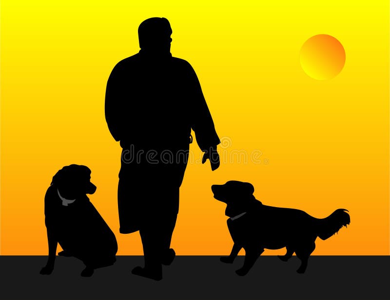 Man and his dogs, out for a evening walk. Man and his dogs, out for a evening walk