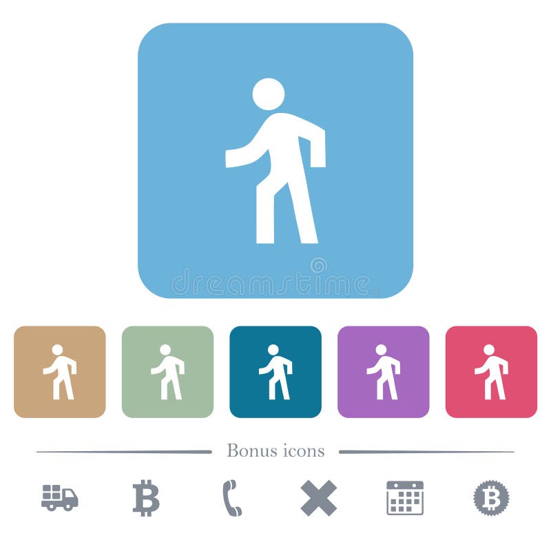 Man walking left flat icons on color rounded square backgrounds