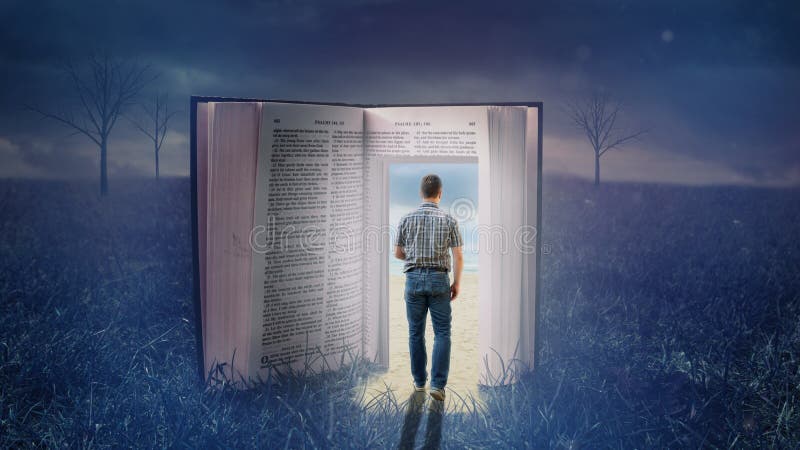 Man walking through open bible