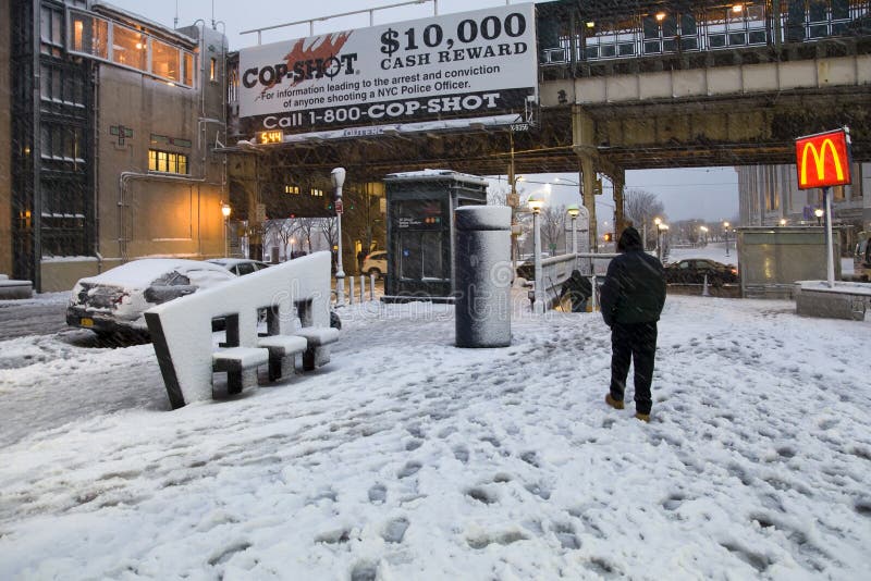 Man Walks To Subway Station during Snow Storm in the Bronx New Y Editorial Photo Image of